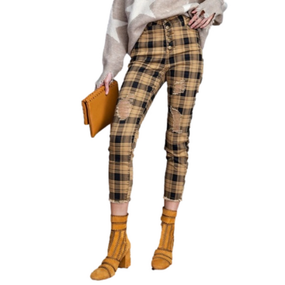 Easel it’s retro time plaid distressed pants size small button fly - Picture 1 of 10